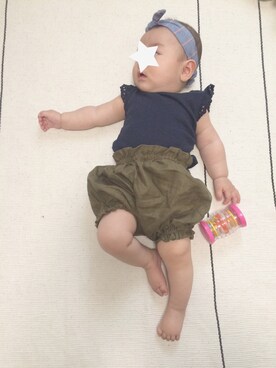 「アイテム（ヘアアクセサリー、ブルー系）」を使った、aaaaa-tanさん（キッズ・80cm）の秋コーディネート