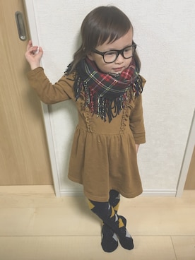 「アイテム（タイツ/ストッキング、ブルー系）」を使った、NaYu☺︎さん（キッズ・90cm）の冬コーディネート