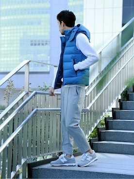 「アイテム（ダウンベスト）」を使った、松木さん（メンズ・181cm）の秋コーディネート