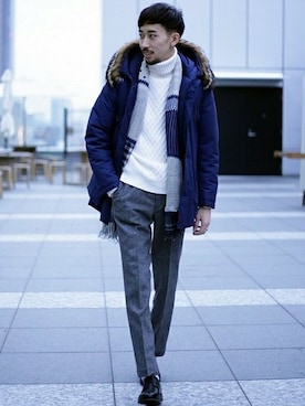「ネイビー×ホワイト」｜松木さん（メンズ・181cm）の秋コーディネート