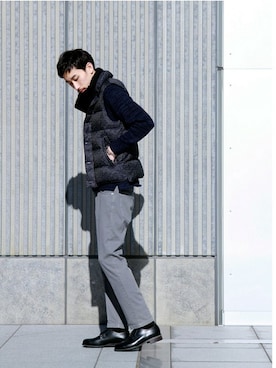 「アイテム（ダウンベスト）」を使った、松木さん（メンズ・181cm）の冬コーディネート