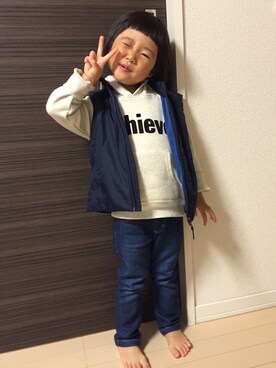 「UNIQLO（ユニクロ）のアイテム（その他）」を使った、akinase6さん（キッズ・100cm）の秋コーディネート