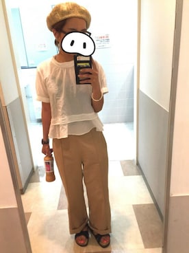 「ベルトサンダル」｜「アイテム（ハンチング/ベレー帽）」を使った、ぱおんさん（レディース・155cm）の夏コーディネート