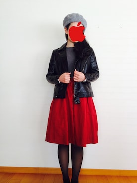 「ロングヘア」｜「アイテム（ライダースジャケット）」を使った、と だ な つ みさん（レディース・156cm）の冬コーディネート