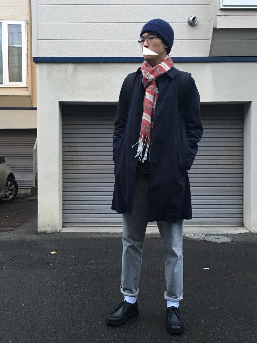 「crepusculeの◇CREPUSCULE / クレプスキュール BEANIE（ニットキャップ/ビーニー、ブルー系）」を使った、UTさん（メンズ・185cm）の秋コーディネートの1枚目の写真