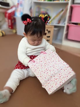「combimini（コンビミニ）のアイテム（レッグウェア）」を使った、sunuさん（キッズ・70cm）の秋コーディネート
