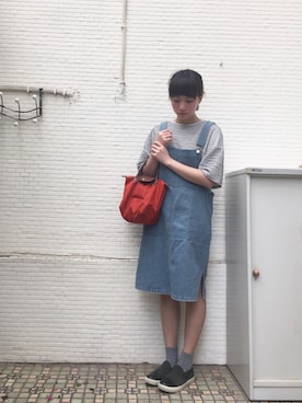 「丹寧」｜「アイテム（オールインワン・サロペット）」を使った、DDさん（レディース・157cm）の春コーディネート