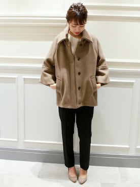 「ブラック×ホワイト」｜「アイテム（その他アウター）」を使った、Mayuさん（レディース・159cm）の秋コーディネート