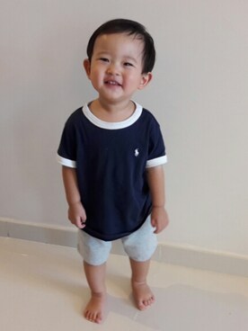 「POLO RALPH LAUREN（ポロ ラルフ ローレン）のアイテム（T Shirts、ブルー系）」を使った、TakeMarinさん（キッズ・100cm）の夏コーディネート