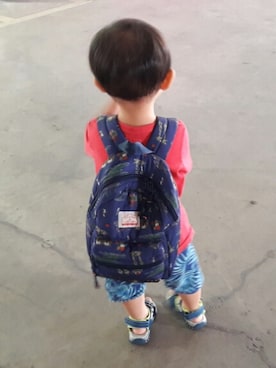 「MARKEY'S（マーキーズ）のアイテム（Backpack、ブルー系）」を使った、TakeMarinさん（キッズ・100cm）の夏コーディネート