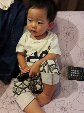 「Lee（リー）のアイテム（T Shirts、ホワイト系）」を使った、TakeMarinさん（キッズ・100cm）の夏コーディネート