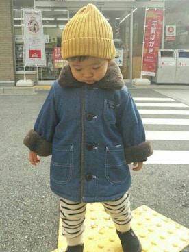 「petit main（プティマイン）のアイテム（Outerwear、ブルー系）」を使った、TakeMarinさん（キッズ・100cm）の秋コーディネート