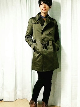 「アイテム（トレンチコート、グリーン系）」を使った、MASAKIさん（メンズ・175cm）の秋コーディネート
