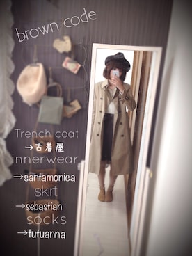 「茶色」｜「アイテム（トレンチコート）」を使った、たかはすさん（レディース・155cm）の冬コーディネート