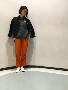 「ゆるニット」｜「アイテム（デニムジャケット）」を使った、bayamaさん（レディース・160cm）の秋コーディネート