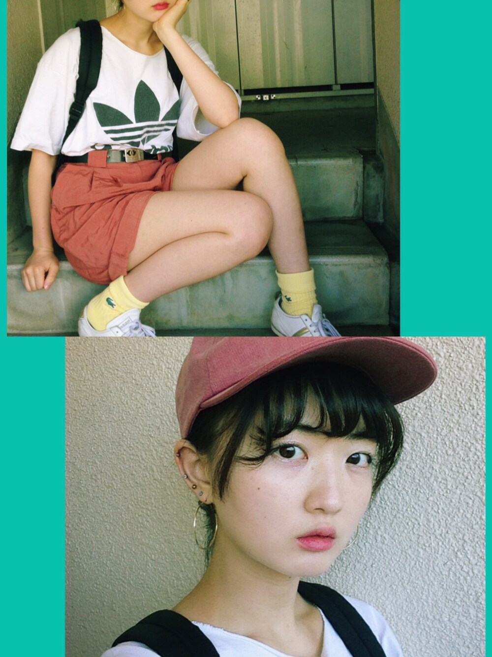 「古着、カジュアル、キャップ、Tシャツ、adidas」｜「adidasのアイテム（Tシャツ/カットソー、ホワイト系）」を使った、チヒデさん（レディース・164cm）の春コーディネートの1枚目の写真