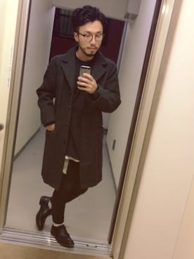 「A.P.C.」｜「アイテム（チェスターコート）」を使った、サッシーさん（メンズ・160cm）の冬コーディネート
