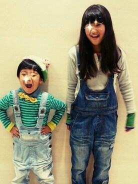 「お揃い」｜「アイテム（サロペット/オーバーオール）」を使った、ETSUさん（キッズ・147cm）の秋コーディネート