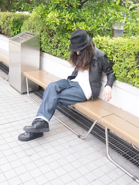 「Handmade（ハンドメイド）のアイテム（ライダースジャケット）」を使った、Ka-Meさん（メンズ・178cm）の冬コーディネート