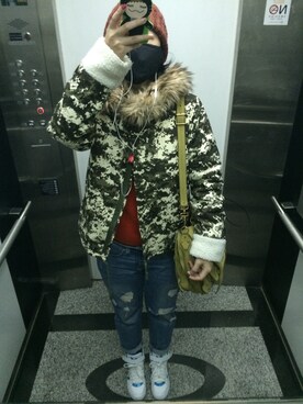 「Roots Canadaのアイテム（帽子）」を使った、JWeiさん（レディース・157cm）の冬コーディネート