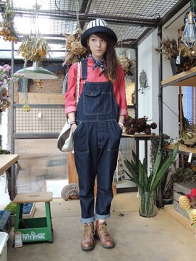 「TRAD philosophy（トラッドフィロソフィー）の19th French Farmer Shirts（シャツ/ブラウス、レッド系）」を使った、心地のkōgōseiさん（レディース・170cm）の春コーディネート