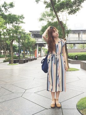 「If&n（イフアンドエヌ）のStripe long dress（ワンピース、ピンク系）」を使った、心地のkōgōseiさん（レディース・170cm）の夏コーディネート