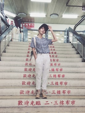 「TRAD philosophy（トラッドフィロソフィー）のHarlem Pants（その他パンツ、ホワイト系）」を使った、心地のkōgōseiさん（レディース・170cm）の夏コーディネート