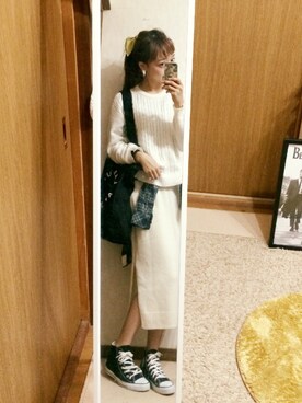「Another Edition（アナザーエディション）の■ニットスリットスカート/ AEBC W/N ニットスリット SK（スカート、ホワイト系）」を使った、shyさん（レディース・167cm）の冬コーディネート