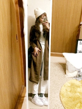 「WEGO（ウィゴー）のWEGO/ワイドリブハイネックニット（ニット/セーター、ホワイト系）」を使った、shyさん（レディース・167cm）の冬コーディネート