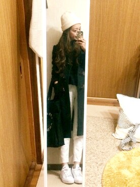 「AZUL by moussy（アズールバイマウジー）のドビーWHTテーパード(L)（その他パンツ、ホワイト系）」を使った、shyさん（レディース・167cm）の冬コーディネート