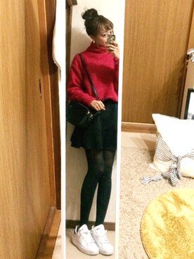 「KBF（ケイビーエフ）のKBF　ハイネックフェザーニットプルオーバー（ニット/セーター、ピンク系）」を使った、shyさん（レディース・167cm）の冬コーディネート