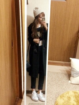 「GLOBAL WORK（グローバルワーク）の【機能性素材】キモウストレッチスキニー/567192（その他パンツ、ブラック系）」を使った、shyさん（レディース・167cm）の冬コーディネート