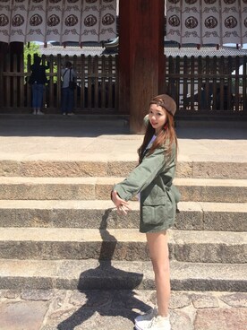 「Ungrid（アングリッド）の【Casual】ｳｫｯｼｭﾌｧﾃｨｰｸﾞｼﾞｬｹｯﾄ（ミリタリージャケット、グリーン系）」を使った、shyさん（レディース・167cm）の春コーディネート