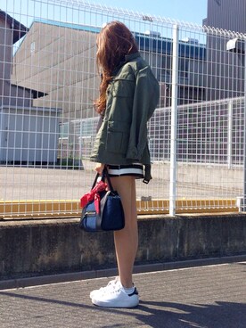 「Ungrid（アングリッド）の【Casual】ｳｫｯｼｭﾌｧﾃｨｰｸﾞｼﾞｬｹｯﾄ（ミリタリージャケット、グリーン系）」を使った、shyさん（レディース・167cm）の春コーディネート