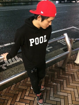 「black」｜「アイテム（キャップ）」を使った、松浦燦さん（メンズ・172cm）の秋コーディネート