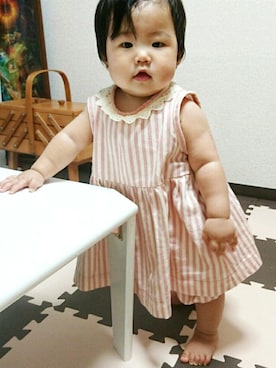 「Handmade（ハンドメイド）のアイテム（チュニック）」を使った、いちかさん（キッズ・70cm）の秋コーディネート
