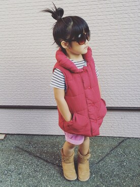 「5歳」｜「アイテム（ダウンベスト）」を使った、riorunaさん（キッズ・100cm）の秋コーディネート