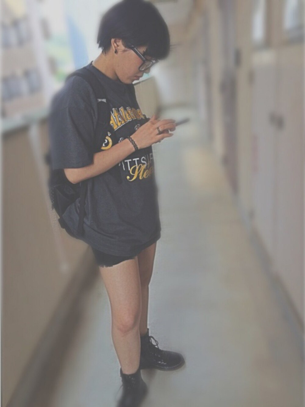 「ootd、black、simple」｜「SPINNSのアイテム（Tシャツ/カットソー、グレー系）」を使った、chakky.さん（レディース・158cm）の夏コーディネートの1枚目の写真
