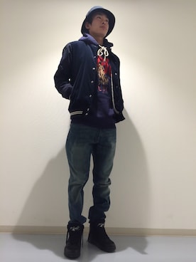 「BEAMS（ビームス）のアイテム（スタジャン）」を使った、くろさわさん（メンズ・174cm）の冬コーディネート