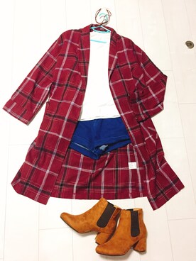 「RETRO GIRL（レトロガール）のアイテム（ジャケット/アウター、レッド系）」を使った、yuu.さん（レディース・154cm）の秋コーディネート