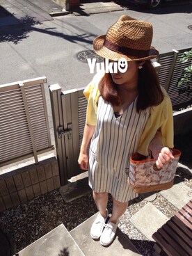 「アイテム（トートバッグ、オレンジ系）」を使った、Yukiさん（レディース・156cm）の夏コーディネート