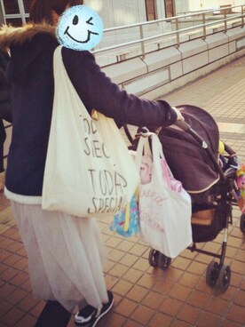 「エコバッグ」｜「アイテム（ダッフルコート）」を使った、ぱりぱりさん（レディース・159cm）の冬コーディネート