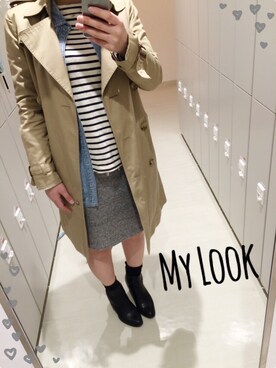 「スウェットスカート」｜「アイテム（トレンチコート）」を使った、ぱりぱりさん（レディース・159cm）の春コーディネート