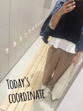 「ノースリーブニット」｜「アイテム（デニムジャケット）」を使った、ぱりぱりさん（レディース・159cm）の秋コーディネート