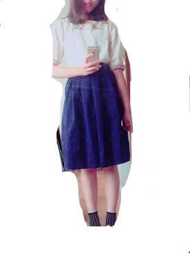 「GU（ジーユー）のアイテム（スカート、ブルー系）」を使った、リ サさん（レディース・169cm）の冬コーディネート