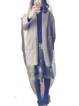 「earth music&ecology（アースミュージックアンドエコロジー）の花柄ミモレフレアースカート（スカート、グリーン系）」を使った、リ サさん（レディース・169cm）の冬コーディネート