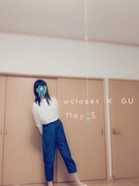 「w closet（ダブルクローゼット）のくまモチーフ天竺プルオーバー（トップス、ホワイト系）」を使った、リ サさん（レディース・169cm）の春コーディネート