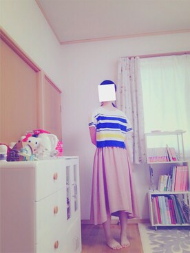 「RAY CASSIN（レイカズン）のアイテム（Tシャツ/カットソー、その他）」を使った、リ サさん（レディース・169cm）の夏コーディネート