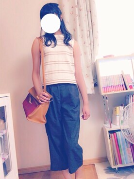 「GU（ジーユー）の（GU）ツイードガウチョパンツ（パンツ、ブラウン系）」を使った、リ サさん（レディース・169cm）の秋コーディネート