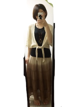 「古着のアイテム（スカート、ブラウン系）」を使った、秋帆さん（レディース・153cm）の秋コーディネート